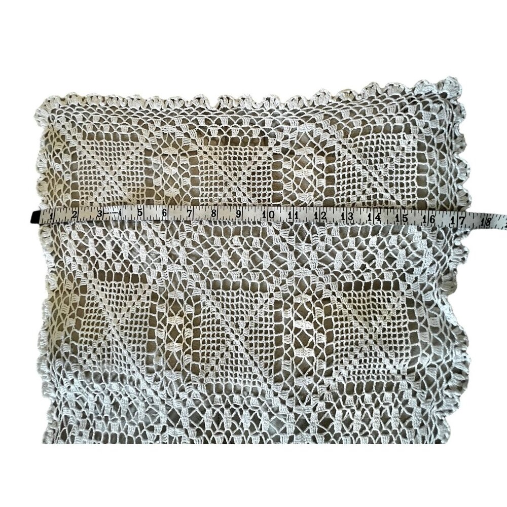 Hand-Crocheted White Lace Table Runner Dresser Scarf Shawl 51x17 Granny core VTG - Picture 3 of 10